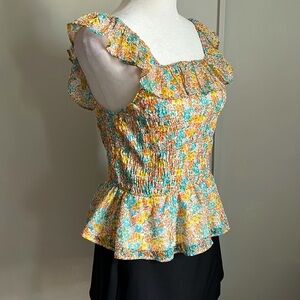 New Lauren Conrad Woman’s Floral Summertime Smocked Sleeveless Ruffle Blouse